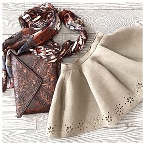 girls / kids beige neoprene skirt with laser cut floral detail NWT